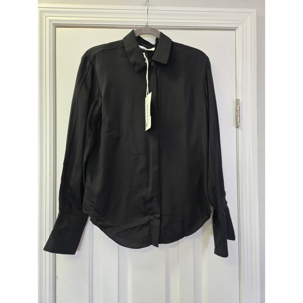 FRAME Le‎ Bow Tie Shirt Black 100% Silk Blouse Noir LWSH2650 Size S NEW $448